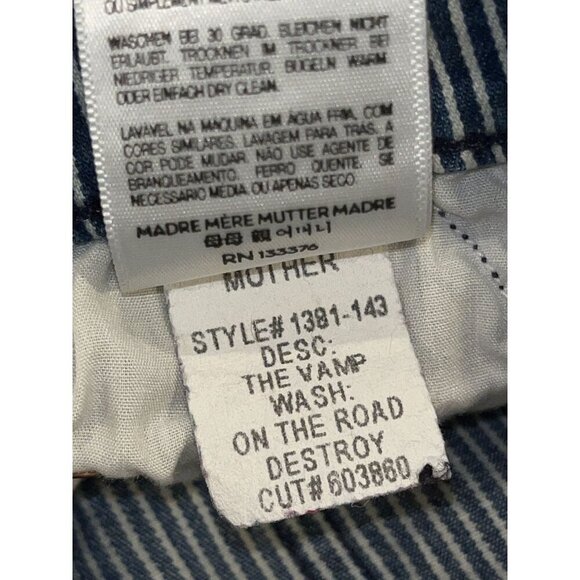 Mother The Vamp On the Road Blue Stripe Stretch Distressed Jeans Women's Size 27 - Picture 8 of 12